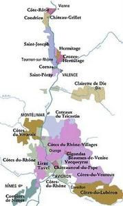 Cartes des vignobles ou régions vitivinicoles de France, avec les AOC (Appellations d'Origine Controlée) par région